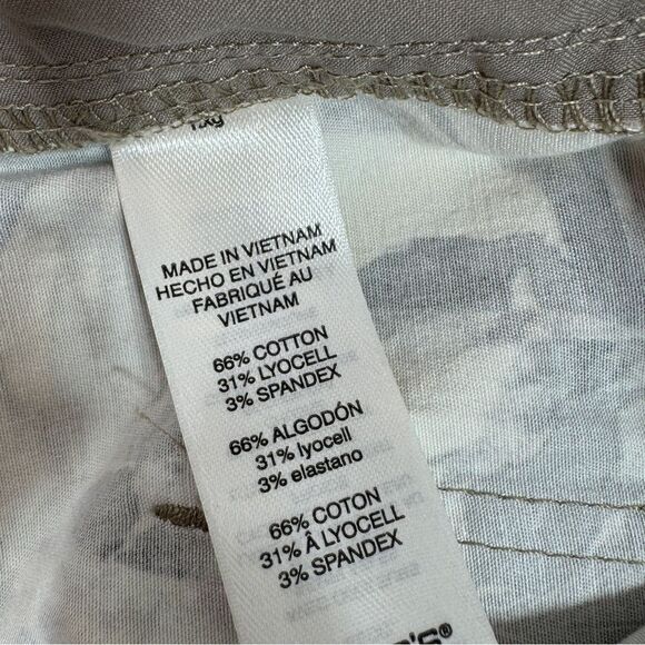 Chicos Tropical Print Crop Cargo Pants Tan Yellow XS 2 Cotton Twill Pull On - Picture 9 of 13